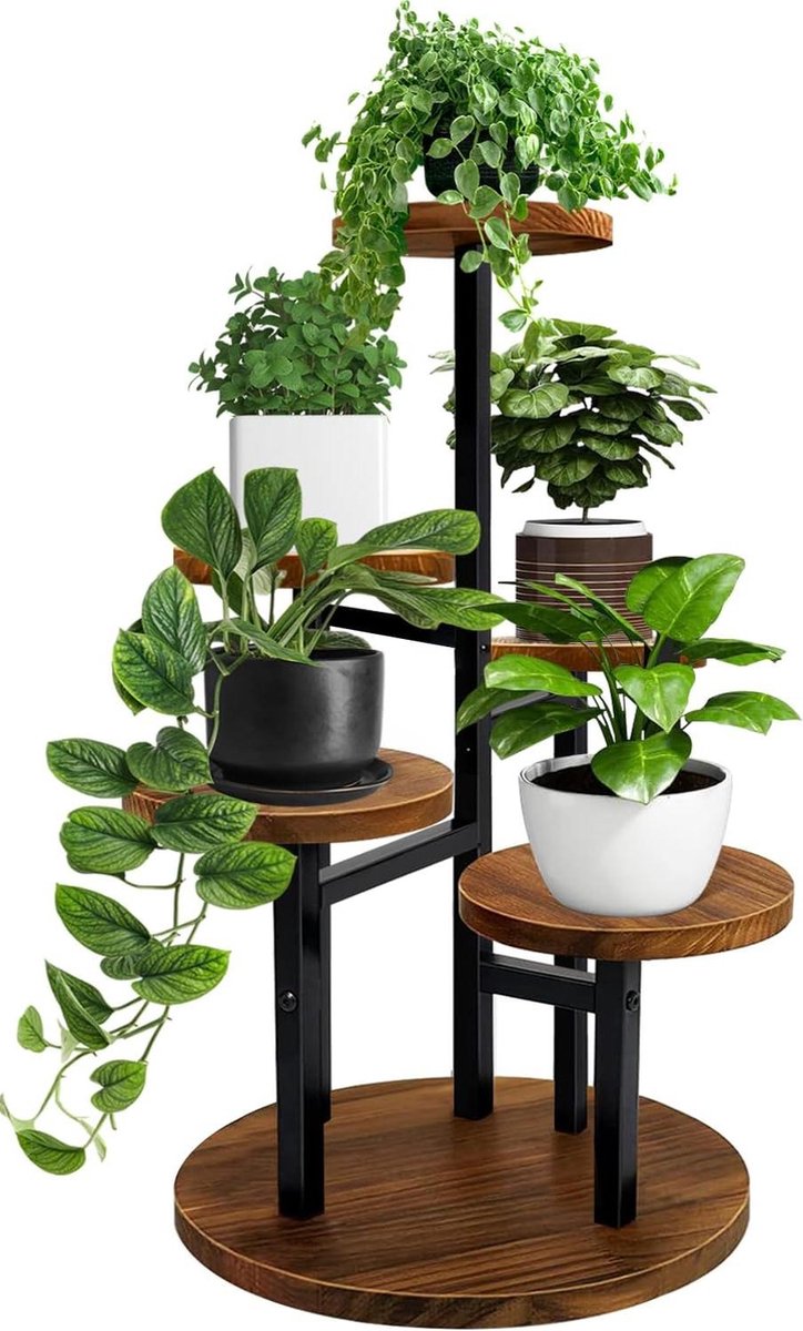 Platenrek houten metalen bloemenstandaard binnen meerdere verdiepingen plantentrap bloemenbank Platenrek