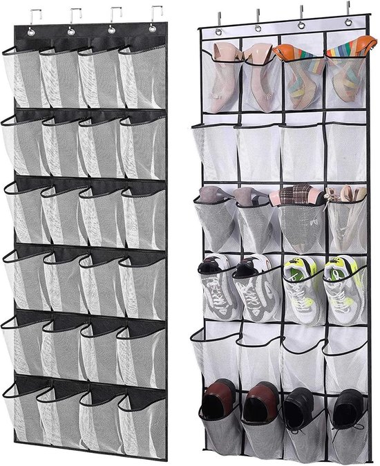 mDesign - Hangende opberger met 3 grote zakken - zacht materiaal/herrinbone print/deurbevestiging - voor kinderkamers/speelkamers/babykamers - inclusief haken - linnen