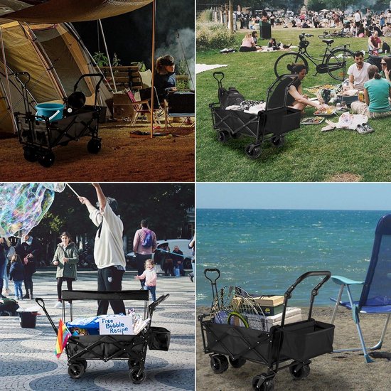 Opvouwbare bolderkar 927 x 543 x 985 cm - handwagen tot 100 kg draagkracht - zwarte gereedschapswagen met dak — afbeelding 2