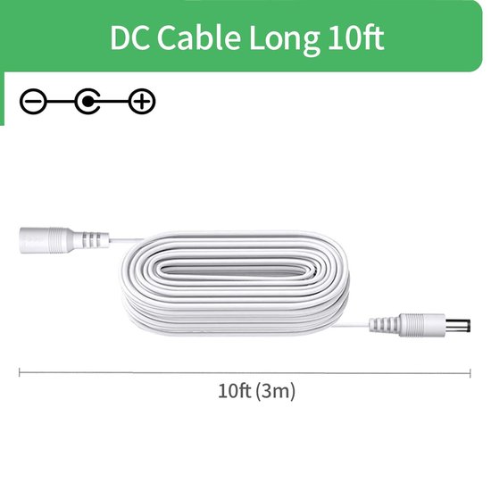 Lonnky DC 12V Verlengkabel 10 Meter 5,5 x 2,1 mm met 2 Vrouwelijke Adapters, Ideaal voor IR-Lampen (Univivi, Tonton), Bewakingscamera's (TP- Link TAPO, Reolink) en LED-Strips – 2-Pack Wit