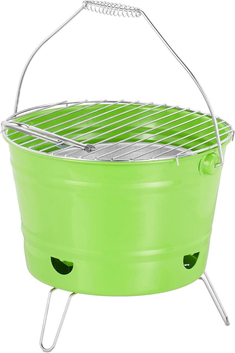 Mini Barbecue Draagbare BBQ - Rond Design met Handvat - Ø 27 cm - Groen