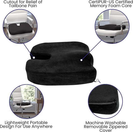 Coussin d'assise pour chaise de bureau - Mousse à mémoire de forme certifiée CertiPUR-US - Zwart - Comfort ergonomique