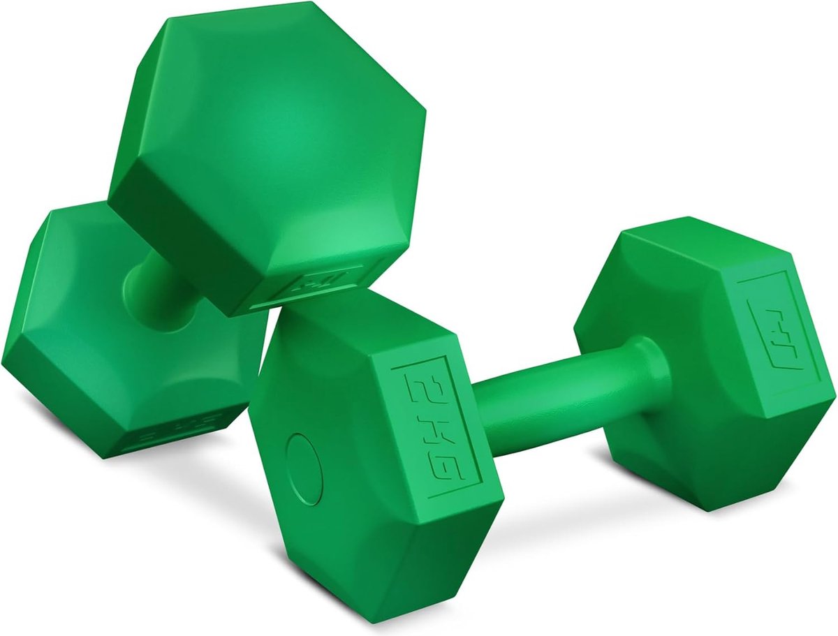 Hop-Sport halters van kunststof halters - (sets van 2 1kg-10kg) zeshoekige vorm praktisch en functioneel ideaal voor thuis- en fitnesstraining (2x2kg)