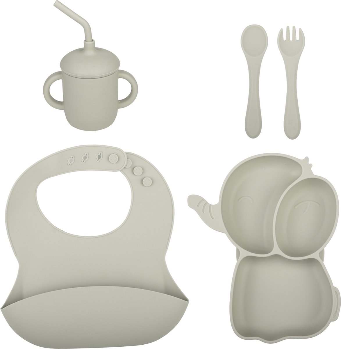 Goedkoopste DouDoukids - Lilo.favorites - Beige - Siliconen servies -antislip bord - Kinderservies set- zuignap - 5Delig - Olifant - Kinderbestek - Drinkbeker - Oefenbeker - Kraamcadeau - jongen/meisje - Babyshowercadeau