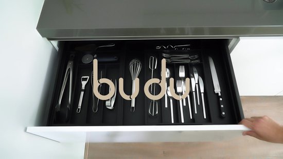 Bestekbak extensible Budu #45 en Bamboe (profondeur 45 cm) - Zwart - Cassette à couverts en bois - Range-couverts - 45 x 30,6 - 50 cm - 6/8 compartiments