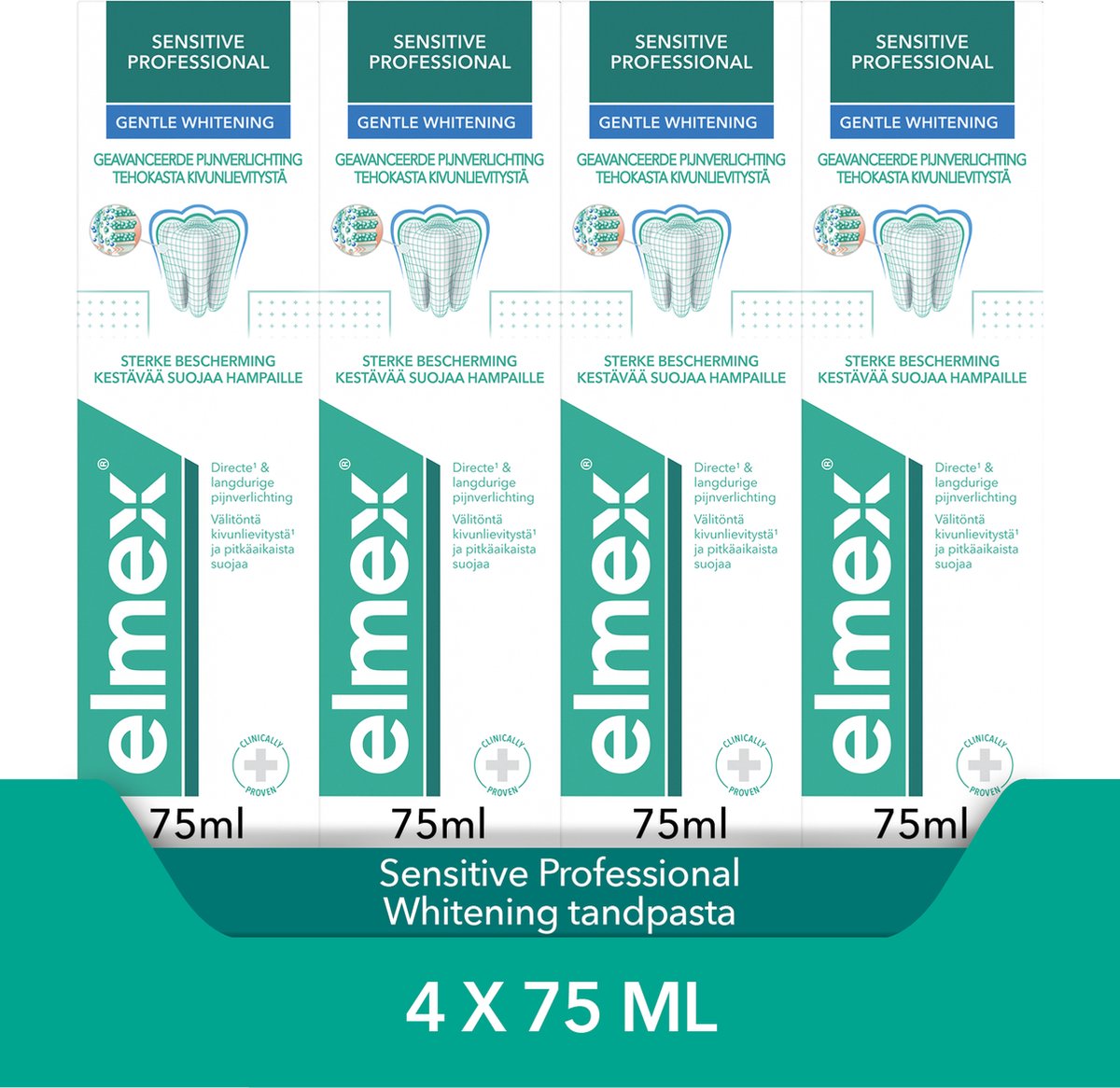 Elmex Sensitive Professional Gentle Whitening Tandpasta 4 x 75ml - Voor Gevoelige Tanden - Voordeelverpakking