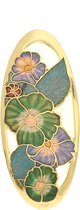 Behave®  Broche ovaal goud-kleur met groen blauw paars - emaille sierspeld -  sjaalspeld  bloemen