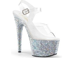 Pleaser - ADORE-708LG Sandaal met enkelband, Paaldans schoenen - Paaldans schoenen - 42 Shoes - Zilverkleurig/Transparant