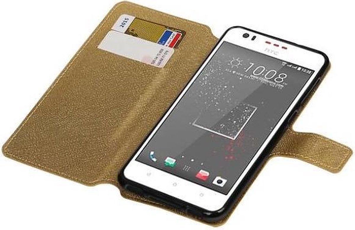 Cross Pattern TPU Bookstyle Wallet Case Hoesjes Geschikt voor HTC Desire 825 Goud