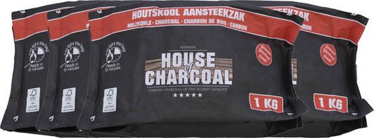 House of Charcoal Light the bag aansteek zak Houtskool FSC 1kg - 4 stuks