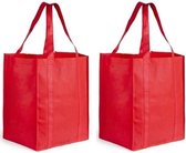 2x Boodschappen tas/shopper rood 38 cm - 2 Stuks stevige boodschappentassen/shopper bag