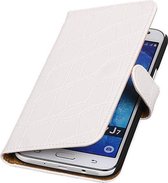 Mobieletelefoonhoesje.nl - Krokodil Bookstyle Hoesje voor Samsung Galaxy J7 Wit