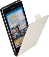 LELYCASE Lederen Flip Case Cover Hoesje Huawei Ascend G700 Wit