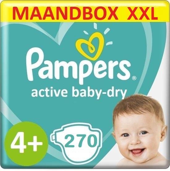 Pampers Active Dry Maat 4+ - 10 tot 15kg - 270 Luiers - Maandbox XXL | bol.com
