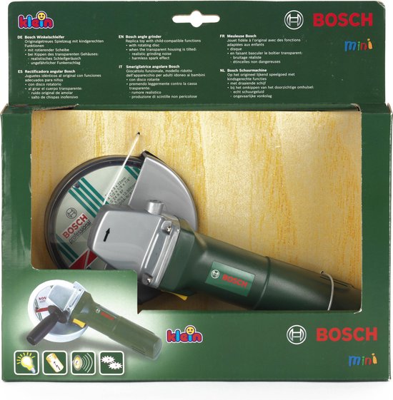Klein Toys Bosch slijptol - 25x8x17 cm - incl. roterende schijf, licht- en geluidseffecten - nooit een gevaar voor kleine handjes - groen - Klein