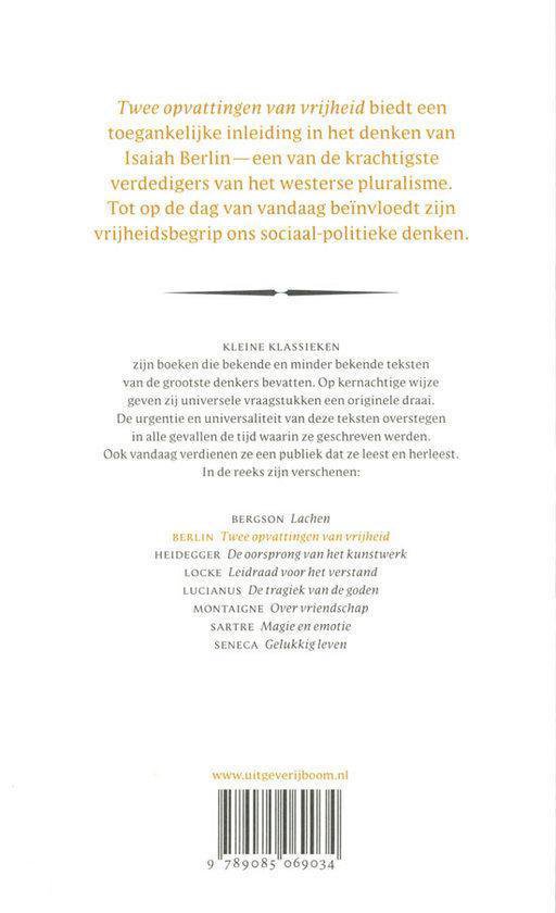 Achterflap van 'Twee opvattingen van vrijheid' met een samenvatting en een lijst van andere titels.