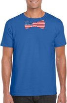 Blauw t-shirt met Amerika vlag strikje heren XL