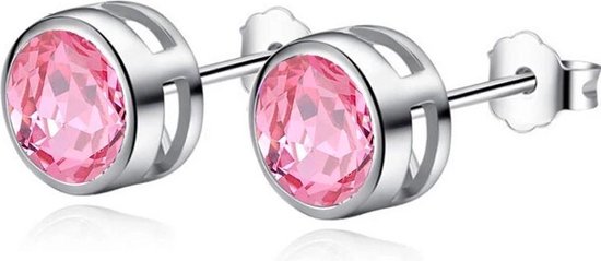 Fate Jewellery Oorbellen FJ209 - Round PINK! - 6mm - Zilverkleurig met roze zirkonia kristal