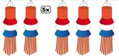 5x Windsock luxe rood/wit/blauw met oranje slierten 180 cm