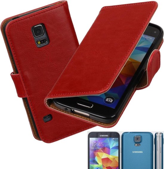 geest Kaal slecht Rood vintage lederlook hoesje voor Samsung Galaxy S5 mini G800F Wallet Case  - Booktype... | bol.com