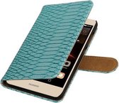 Turquoise Slang booktype wallet cover cover voor Huawei Y6 II Compact