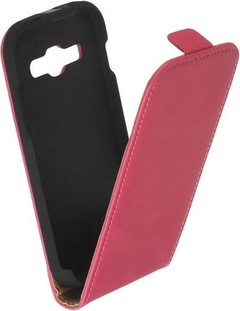 LELYCASE Flip Case Lederen Hoesje Samsung Galaxy Ace 3 Pink