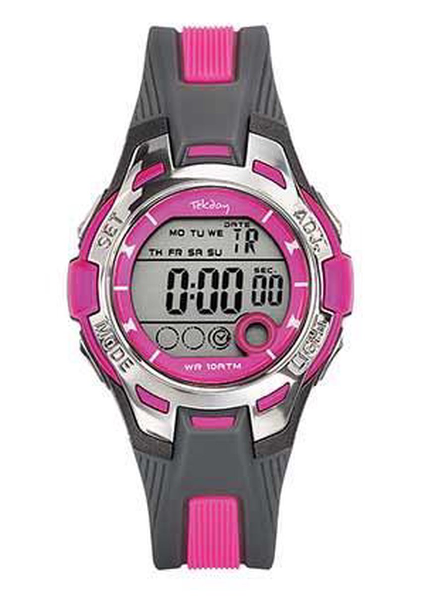 Tekday 653941 digitaal horloge 37 mm 100 meter grijs- roze