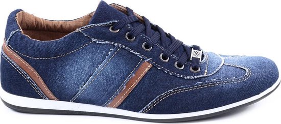 Heren schoenen van Manzotti lage heren schoenen met denim stof kleur blauw  | bol.com