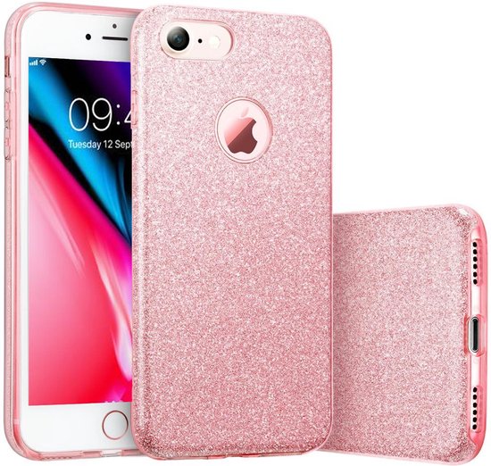 Bang om te sterven geld spoel Apple iPhone 8 - Glitters Hoesje Rose Goud Siliconen TPU Case Backcover -  BlingBling Roze | bol.com