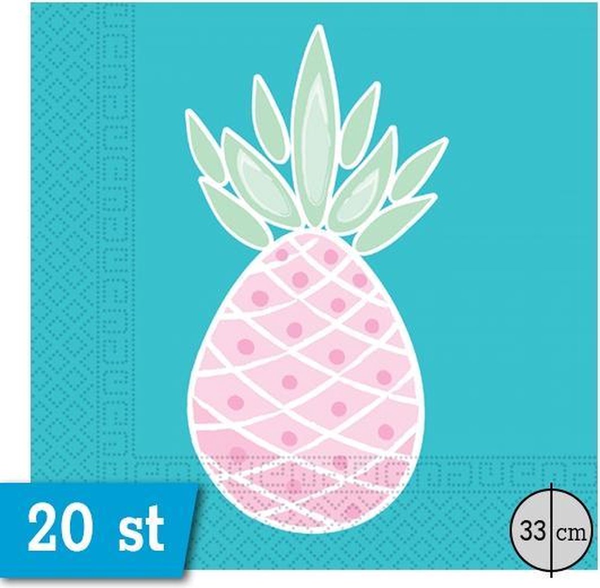 Tweelaags papieren servetten 33x33 cm, 20 stuk - Pineapples