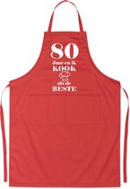Mijncadeautje - Luxe schort - 80 jaar - en ik kook als de beste - rood