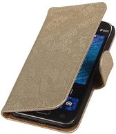 Mobieletelefoonhoesje.nl - Bloem Bookstyle Hoesje voor Samsung Galaxy J1 Goud
