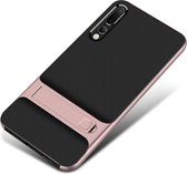Luxe Back Cover voor Huawei P20 Pro | Shockproof Hard Case | Hoogwaardig TPU Finish Hoesje | Zwart | Roze - Rose Gold | Met Venster | Kickstand