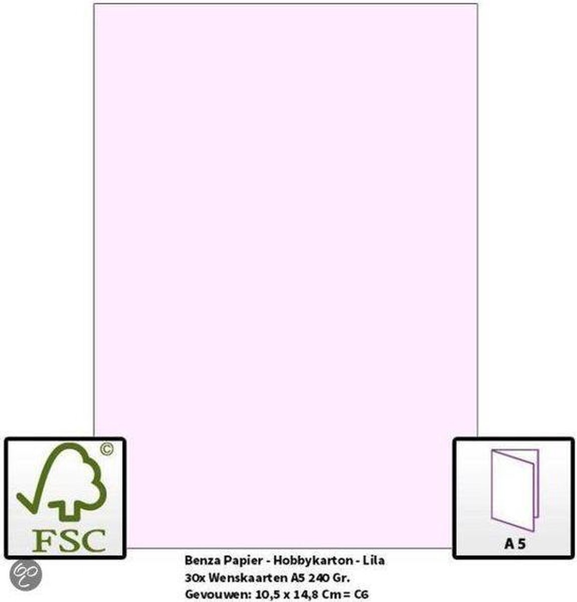 Benza Papier - Gekleurd Printpapier Hobbykarton 240 Gr. (Gram) A5 - Lila - 30 Stuks (Wenskaarten)