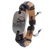 Fako Bijoux® - Armband - Leder - Peace Plate - Zwart