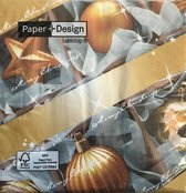 40 Servetten - Paper+Design – Hello Xmas Balls – Tekst/Kerstballen In Doos – Goud/Blauw/Grijs/Wit - Kerstmis - lunch 33 x 33 cm - 3-laags