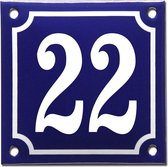 Emaille huisnummer blauw/wit nr. 22