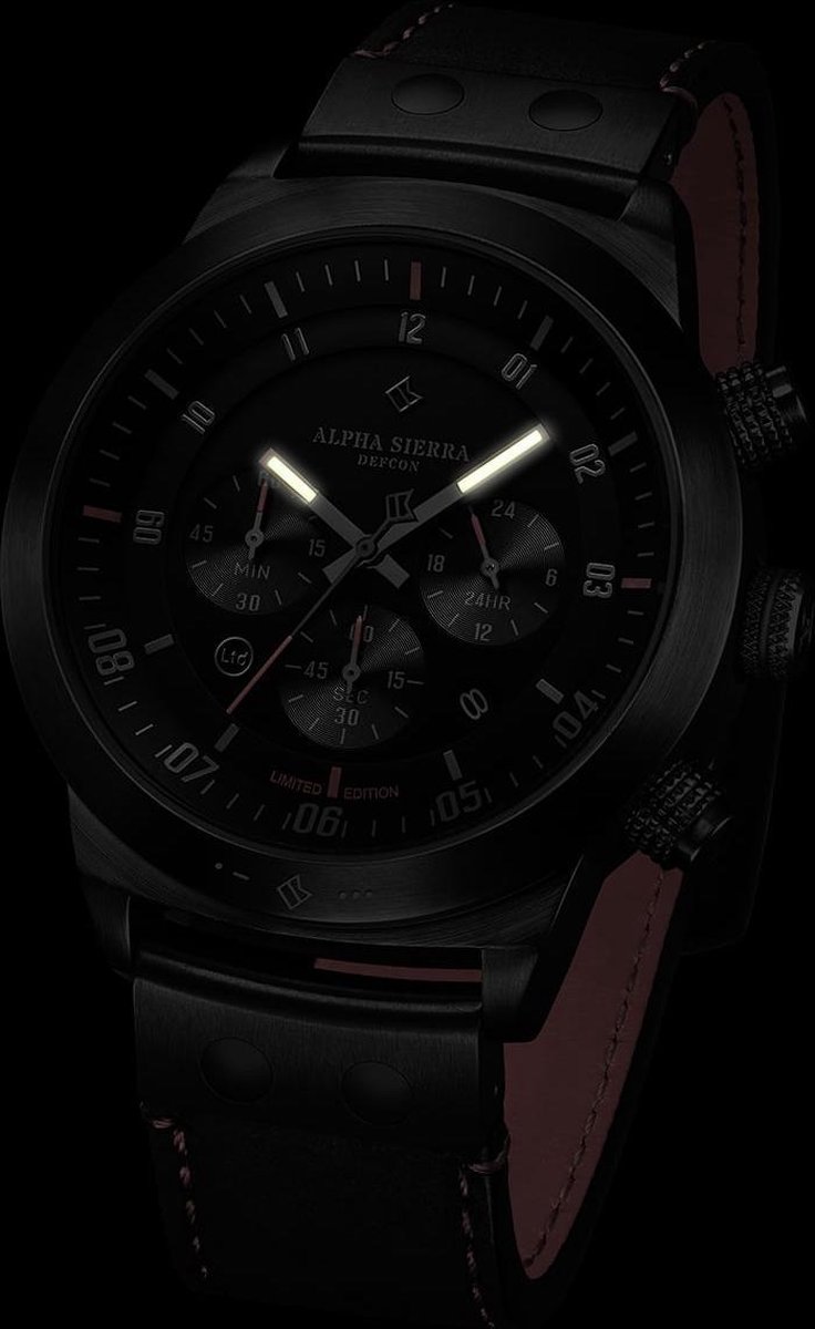 Alpha Sierra - Defcon - LGM30RL - Herenhorloge - Leer - 46mm - Zwart / Rood  - Limited | bol.com