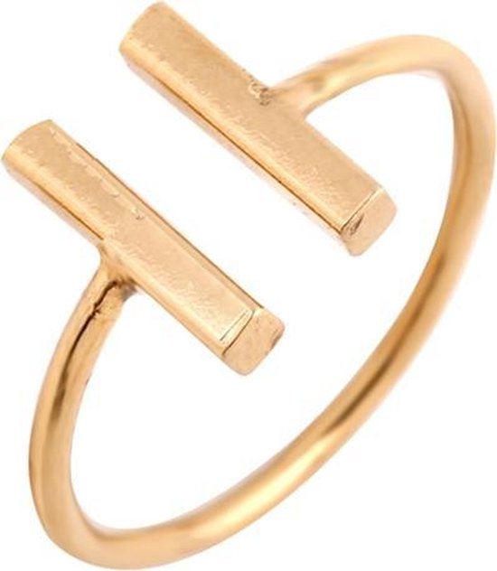24/7 Jewelry Collection Dubbele Bar Ring Verstelbaar - Verstelbare Ring - Goudkleurig - Amodi