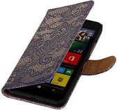 Lace Bookstyle Wallet Case Hoesjes Geschikt voor Microsoft Lumia 640 Blauw