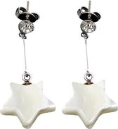 Parelmoeren oorbellen Dangling Bling Star - oorstekers - parelmoer - edelstaal - ster - wit - stras stenen