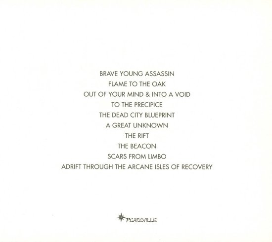 Tracklist van The Dead City Blueprint album op een witte achtergrond.