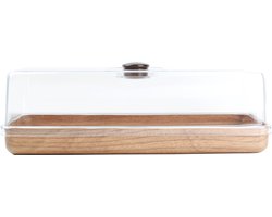 Cake Bewaardoos - Met Stolp - Kunststof - Houtlook - 39x16cm