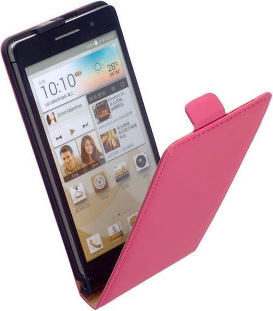 LELYCASE Lederen Flip Case Cover Hoesje Huawei Ascend P6 Pink