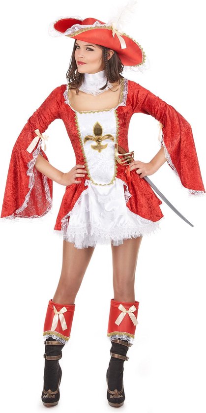 Lucida - Sexy rood en wit musketier kostuum voor vrouwen