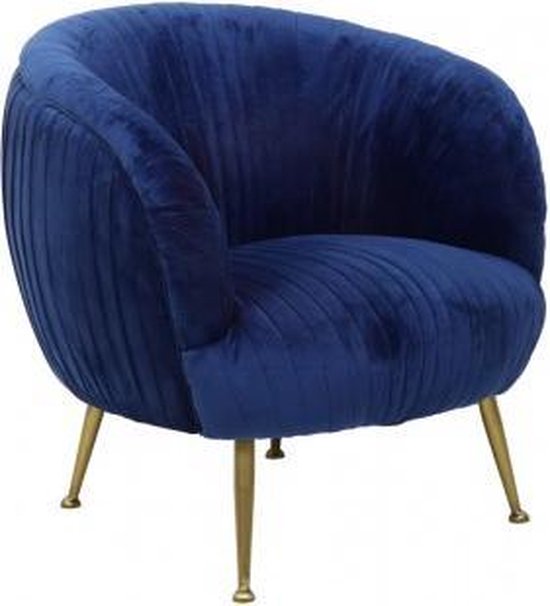 bol.com | Stoel velvet blauw fauteuil goudkleurige poten79x75x75cm rond