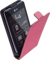 Lederen Flip Case Cover Hoesje - LG Optimus L4 2 E440 Roze