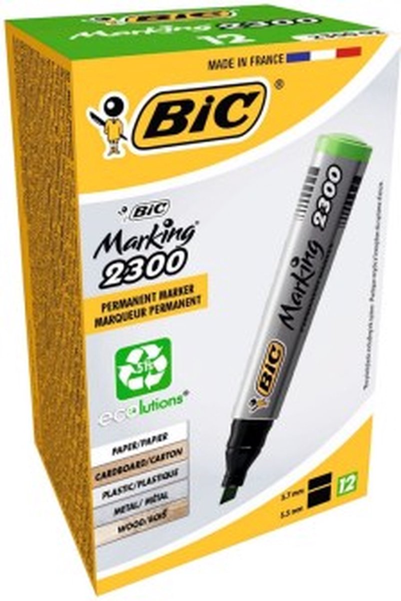 Bic 2300 Permanent Marker, Groen, Afgeschuinde Punt, 1 stuk