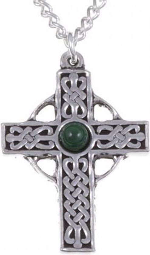 Collier croix tressé avec pierre précieuse Malachite