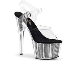 Pleaser - ADORE-708SRS Sandaal met enkelband, Paaldans schoenen - Paaldans schoenen - 38 Shoes - Zilverkleurig/Transparant